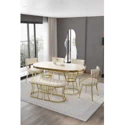 Turkuaz Serisi Oval Gold Ayaklı Benchli Masa Takımı - 4