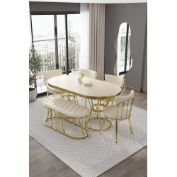 Turkuaz Serisi Oval Gold Ayaklı Benchli Masa Takımı - 5