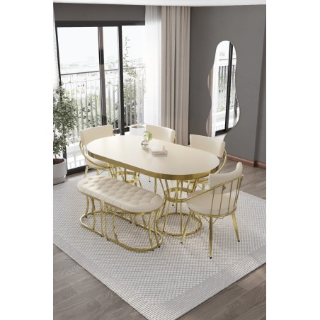 Turkuaz Serisi Oval Gold Ayaklı Benchli Masa Takımı - 5