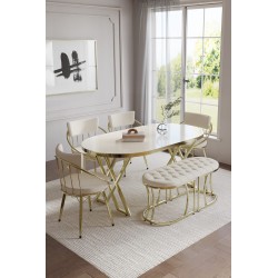SELENİT OVAL GOLD SERİSİ BENCHLİ MASA TAKIMI - 6