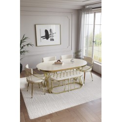 SELENİT OVAL GOLD SERİSİ BENCHLİ MASA TAKIMI - 7