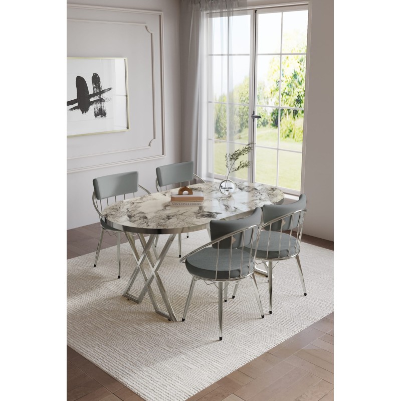 SELENİT OVAL GÜMÜŞ SERİSİ 4 KİŞİLİK MASA TAKIMI - 12