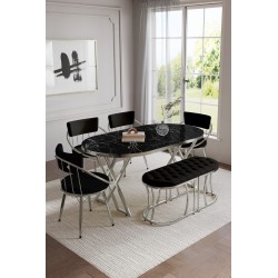 SELENİT OVAL GÜMÜŞ SERİSİ BENCHLİ MASA TAKIMI - 8