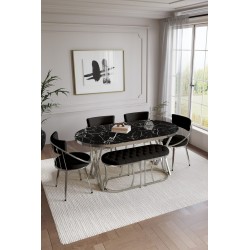 SELENİT OVAL GÜMÜŞ SERİSİ BENCHLİ MASA TAKIMI - 9