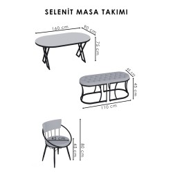 SELENİT OVAL BEYAZ SERİSİ BENCHLİ MASA TAKIMI - 5