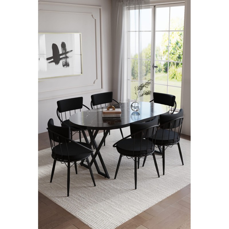 SELENİT OVAL SİYAH SERİSİ 6 KİŞİLİK MASA TAKIMI - 5