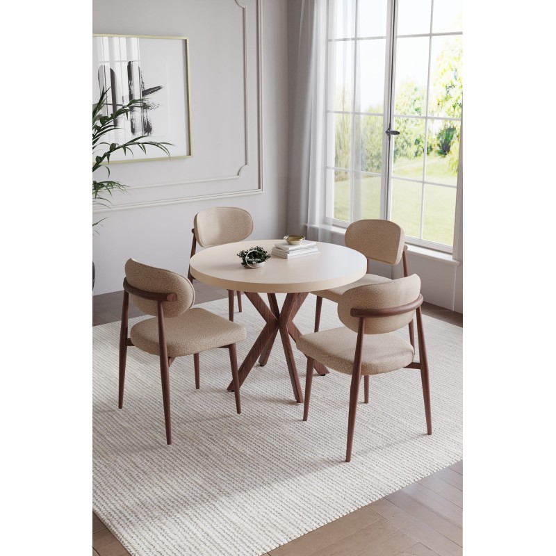 POLO AHŞAP GÖRÜNÜMLÜ 4 KİŞİLİK YUVARLAK MASA TAKIMI - 1