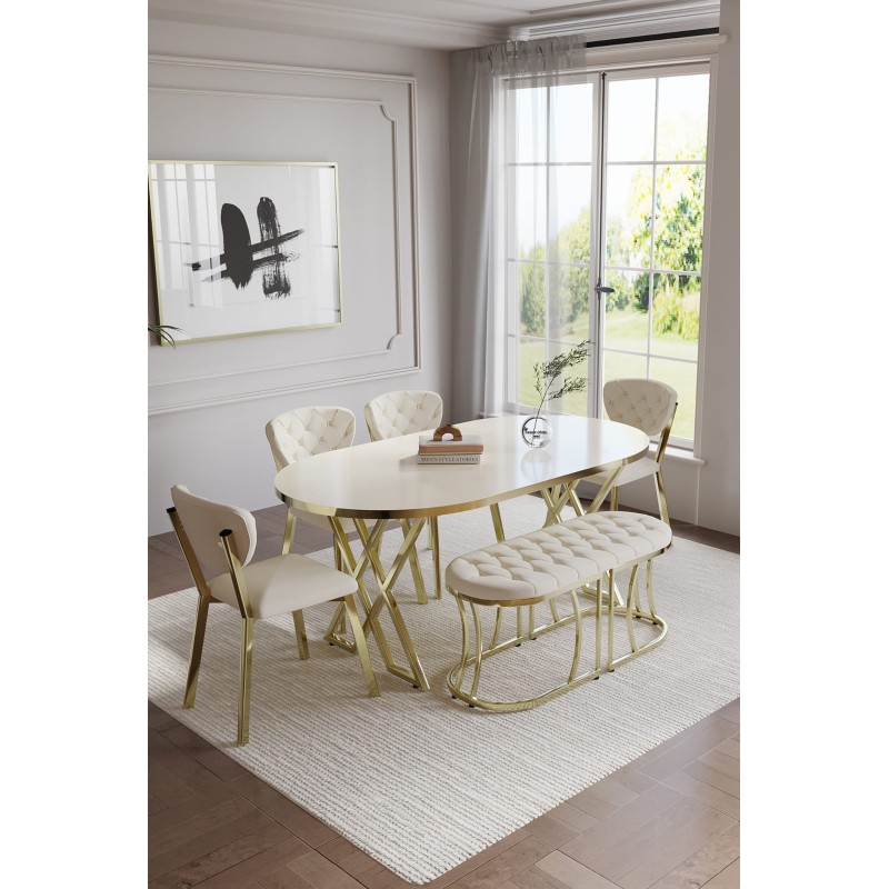 ELMA AVANGARDE GOLD BENCHLİ MASA TAKIMI - 1